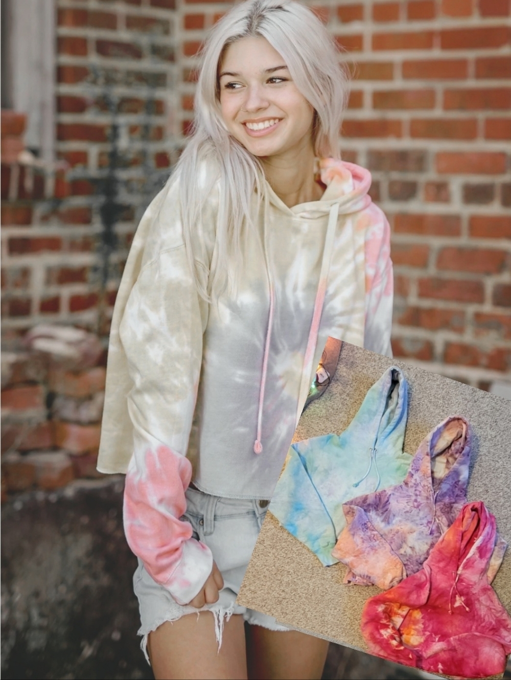 3/Set Of THREE Colorful Tie-Dye Cropped Champion Hoodies